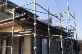 外壁塗装　茨城県常陸大宮市　モルタル壁塗装(足場)