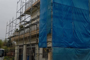 外壁塗装　茨城県日立市　モルタル壁塗装(足場)