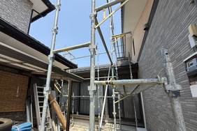  外壁塗装　茨城県結城市　サイディング壁(足場）